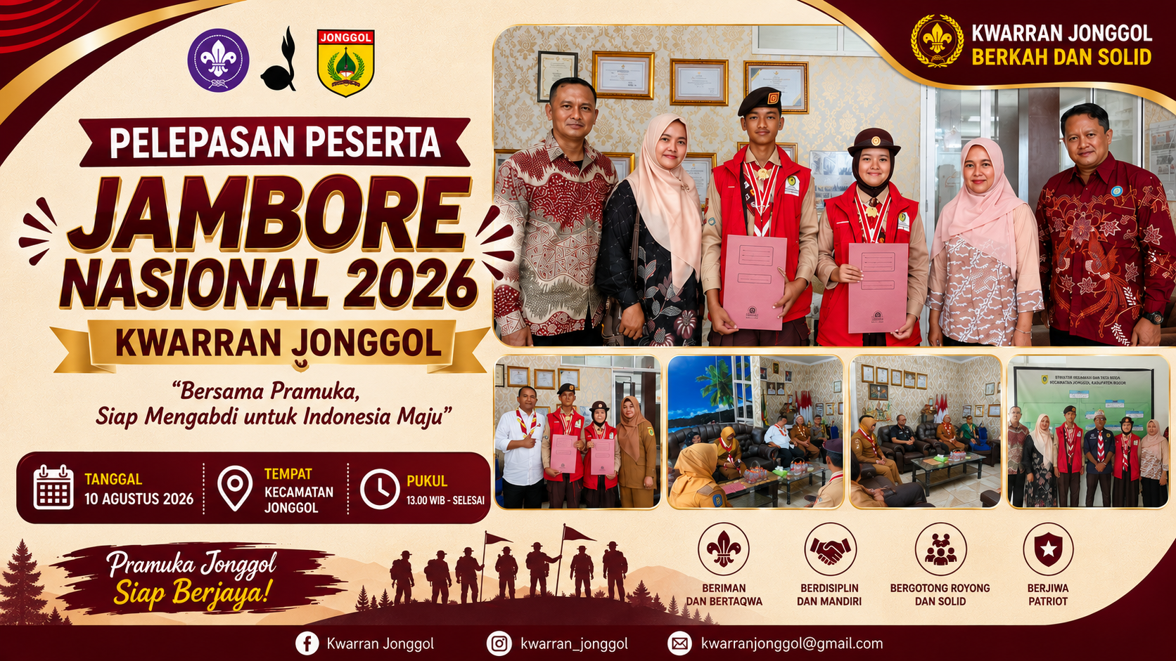 Kwarran Jonggol dan Perwakilan Kecamatan Jonggol Lepas Dua Pramuka Penggalang Garuda Menuju Jambore Nasional 2026