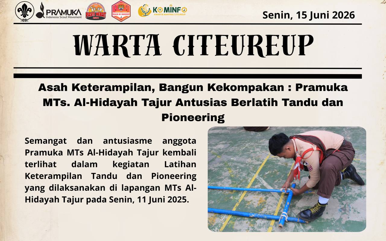 Asah Keterampilan, Bangun Kekompakan: Pramuka MTs Al-Hidayah Tajur Antusias Berlatih Tandu dan Pioneering