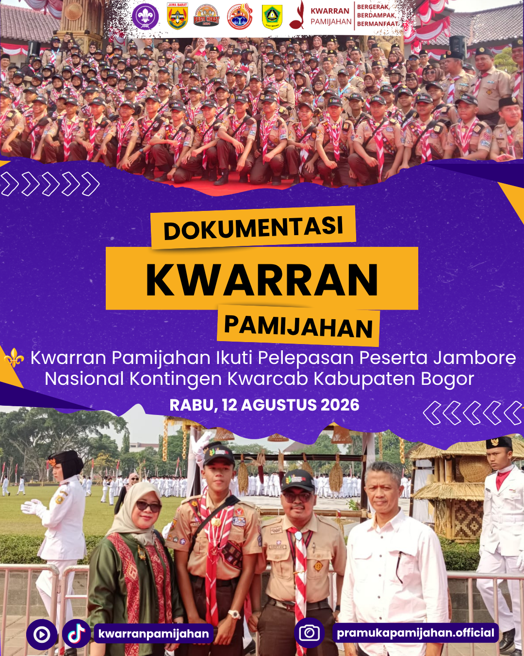 ⚜️ Kwarran Pamijahan Ikuti Pelepasan Peserta Jambore Nasional Kontingen Kwarcab Kabupaten Bogor