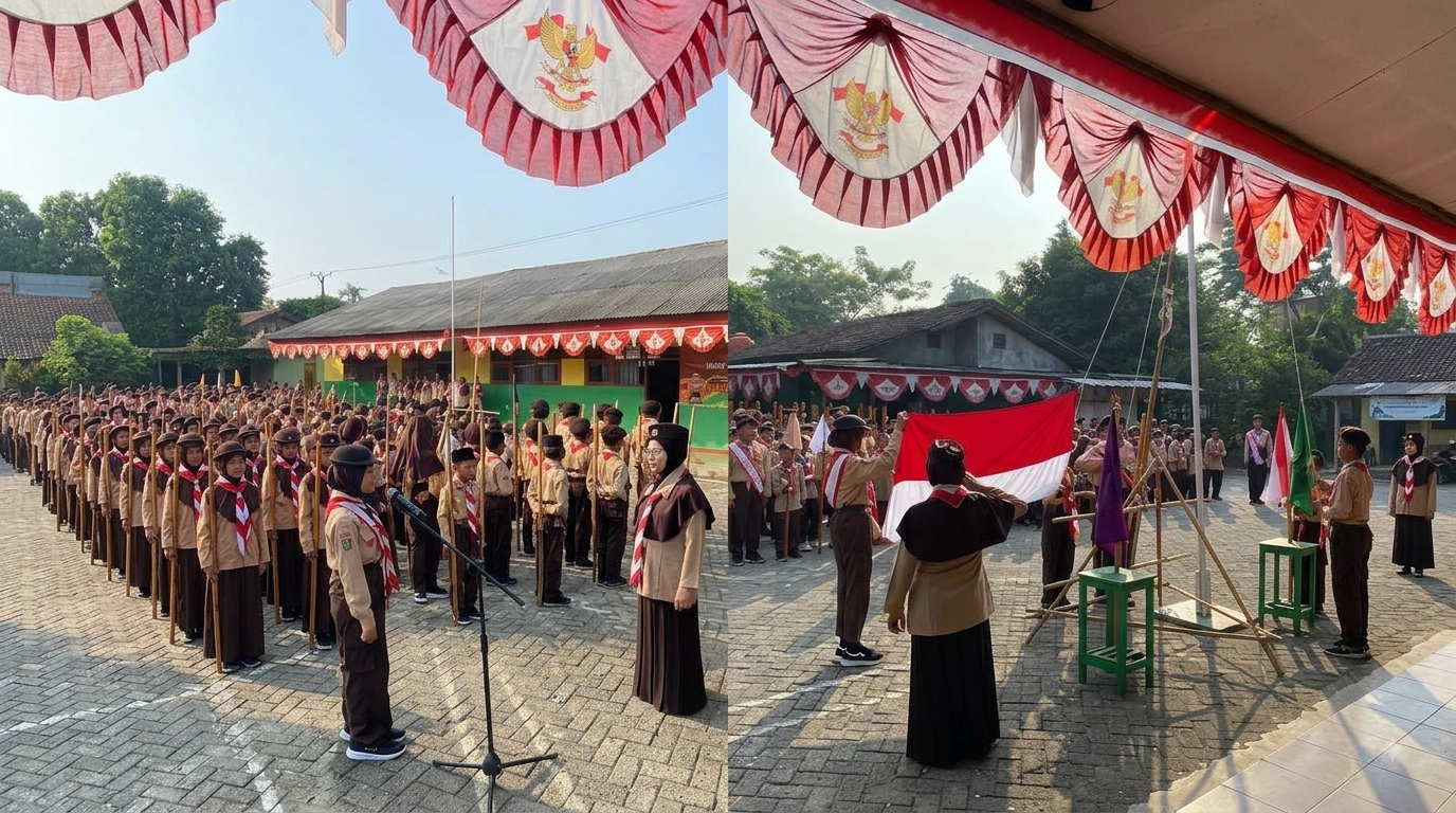 Gelar Upacara HUT Pramuka ke-65, MI Sirojul Athfal Perkuat Karakter Disiplin Siswa