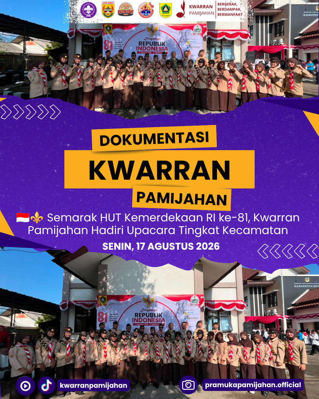 🇮🇩⚜️ Semarak HUT Kemerdekaan RI ke-81, Kwarran Pamijahan Hadiri Upacara Tingkat Kecamatan