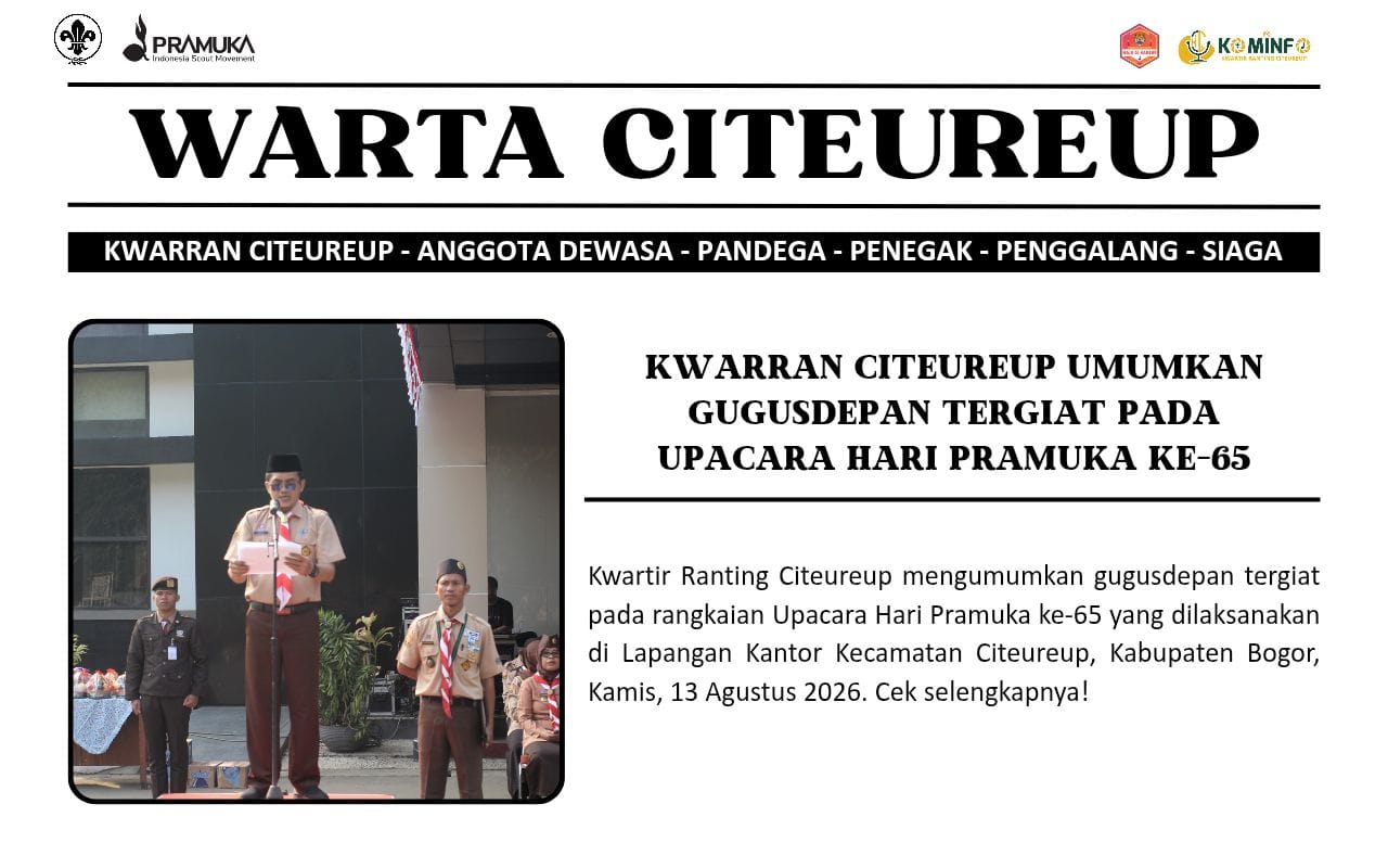 Kwarran Citeureup Umumkan Gugusdepan Tergiat pada Upacara Hari Pramuka ke-65