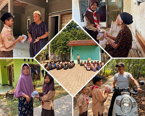 Pramuka SD dan SMP Hadiqotul Qurani Kompak Adakan Aksi Bagikan Ratusan Paket Makanan kepada Warga