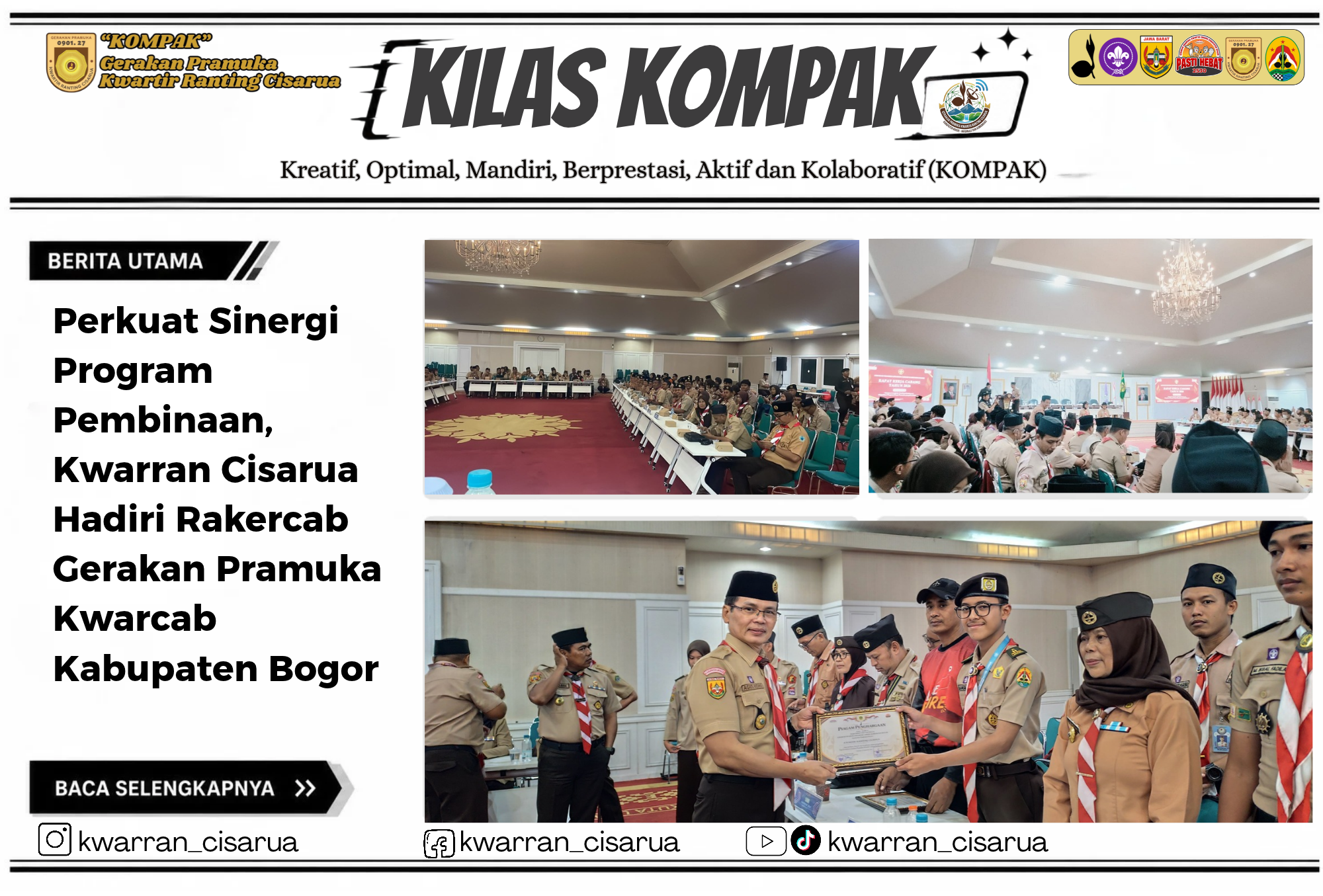 Perkuat Sinergi Program Pembinaan, Kwarran Cisarua Hadiri Rakercab Gerakan Pramuka Kwarcab Kabupaten Bogor
