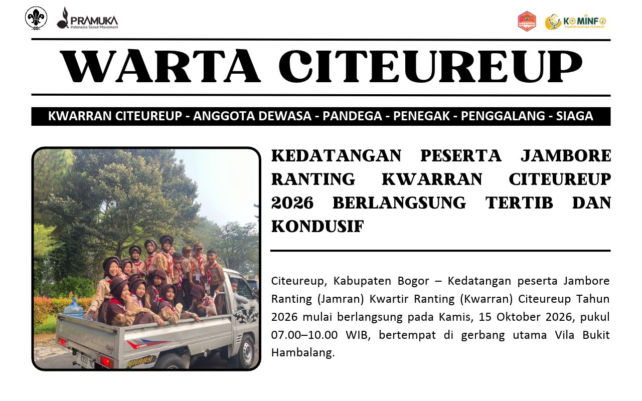 Kedatangan Peserta Jambore Ranting Kwarran Citeureup 2026 Berlangsung Tertib dan Kondusif