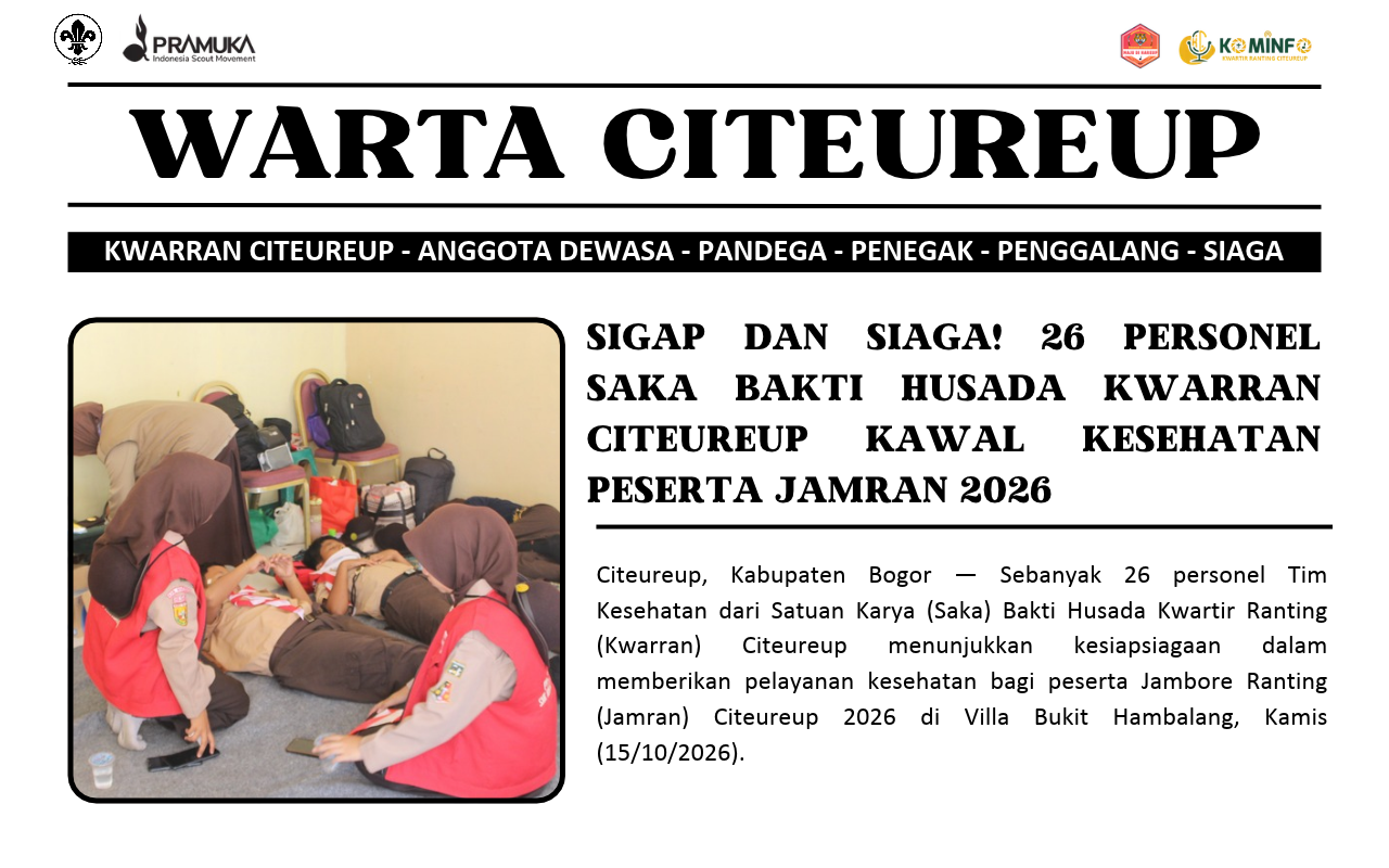 Sigap dan Siaga! 26 Personel Saka Bakti Husada Kwarran Citeureup Kawal Kesehatan Peserta Jamran 2026