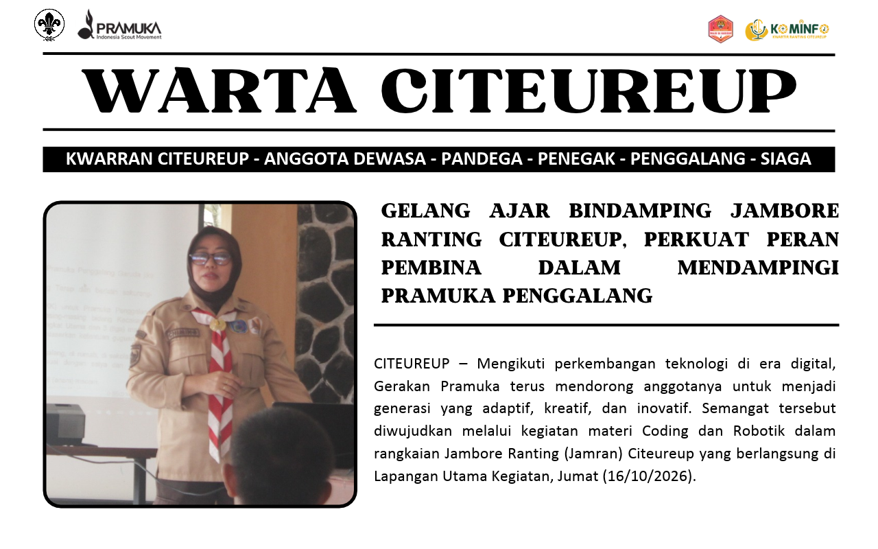 Gelang Ajar Bindamping Jambore Ranting Citeureup, Perkuat Peran Pembina dalam Mendampingi Pramuka Penggalang