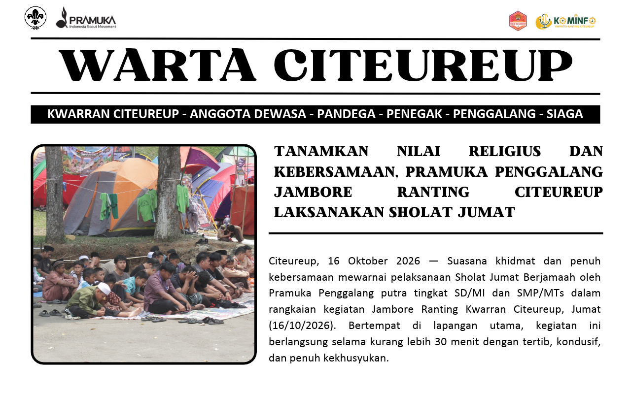 Tanamkan Nilai Religius dan Kebersamaan, Pramuka Penggalang Jambore Ranting Citeureup Laksanakan Sholat Jumat