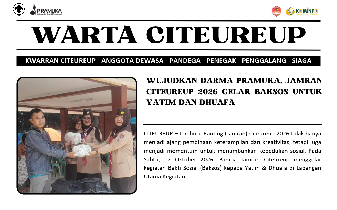 WUJUDKAN DARMA PRAMUKA, JAMRAN CITEUREUP 2026 GELAR BAKSOS UNTUK YATIM DAN DHUAFA