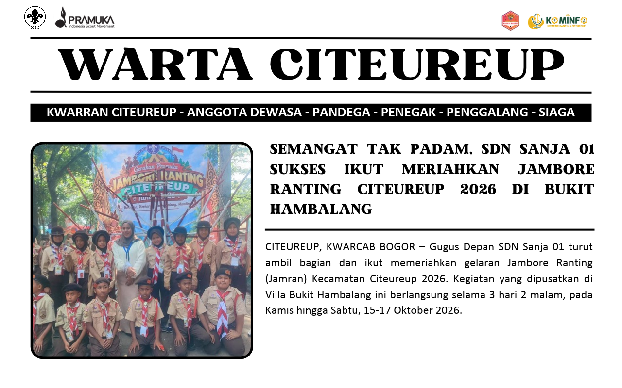 SEMANGAT TAK PADAM, SDN SANJA 01 SUKSES IKUT MERIAHKAN JAMBORE RANTING CITEUREUP 2026 DI BUKIT HAMBALANG